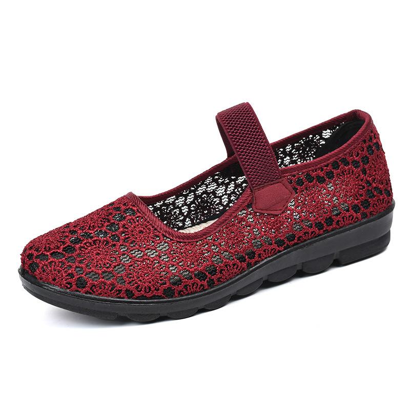 Summer Old Beijing Cloth Shoes Women's Mesh Shoes Breathable Grandma Shoes Hollow Shallow Mouth Flat Bottom Mother Shoes One Pedal Old Man Shoes