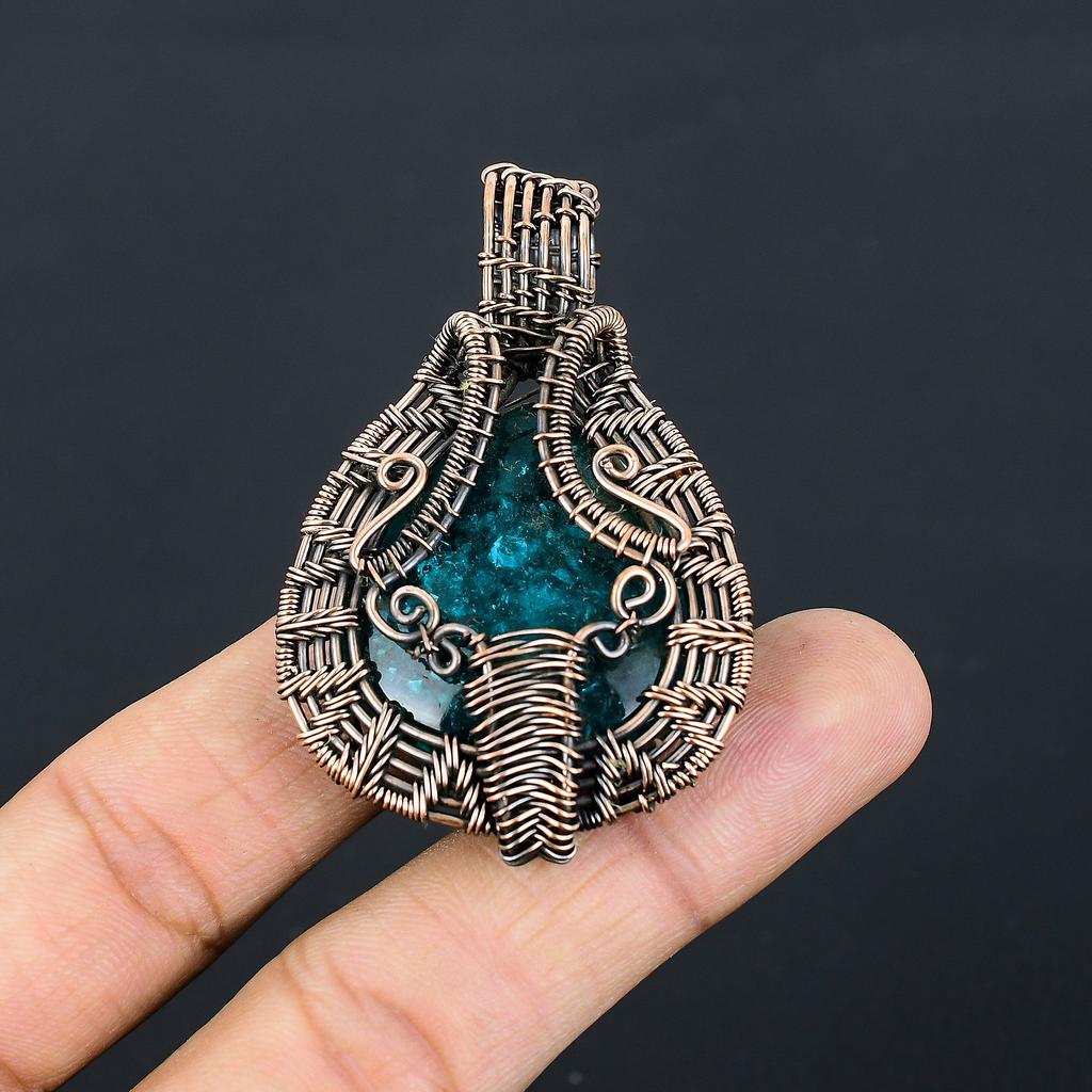 Синий Балтийский Янтарь Ручная Работа Медная Проволока Обмотка Подвеска 2.36" S2I15