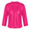 Boys Girls Stage Performance Top Long Sleeve Round Neck Glitter Sequins Solid Color Shirt for Dance Events