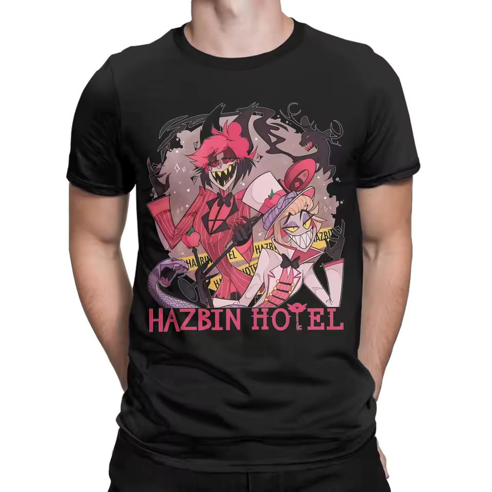 Hazbins Hotels Alastor and Lucifer Men T Shirts Demon Crazy Tee Shirt Short Sleeve O Neck T-Shirts 2026 Cotton Party Clothes
