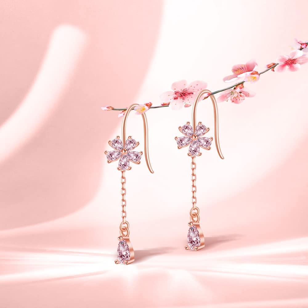 Серьги Cherry Blossom для розового цвета, гипоаллергенные, 925 пробы, японский подарок FH.bird, женщины, золото, качающиеся, металлы, серебро, серьги, цветок, стиль,