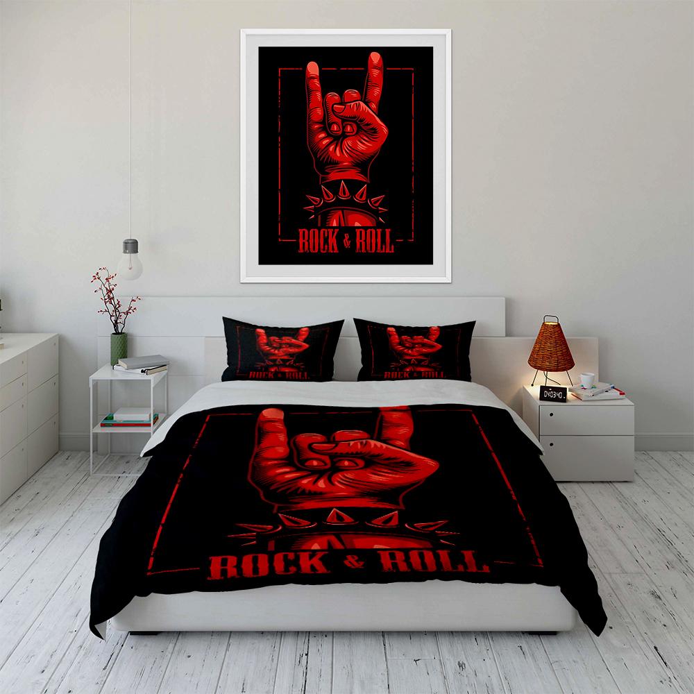 Rock & Roll Red Hand Design Bedding Set Bedding set (1 duvet cover, 2 pillowcases, duvet not included)
