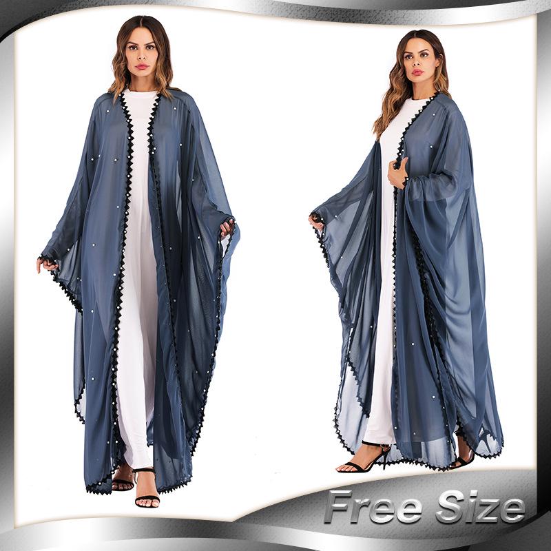 Женский Модный Кружевной Пэчворк Кардиган-Халат с Бисером и Завязками, Длинный Рукав