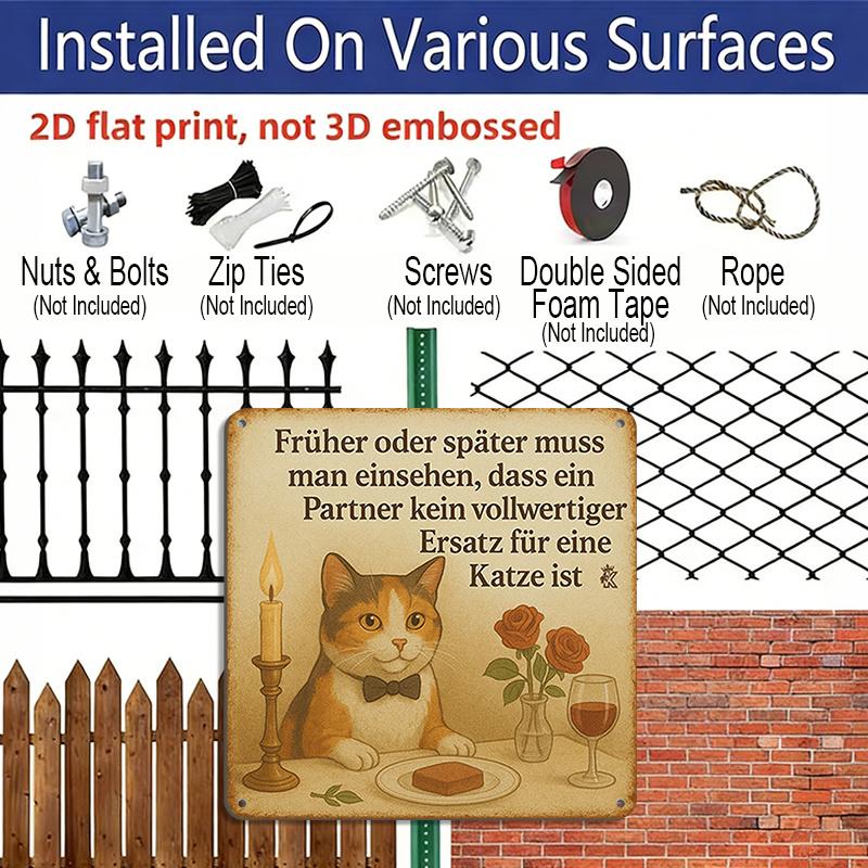 2D Flat, 1pc, Cat Lover Decor, Funny Cat Sign, Vintage Aluminium Sign, Home Wall Art, A Partner Is No Substitute for A Cat, Humorous Cat & Wine Sign