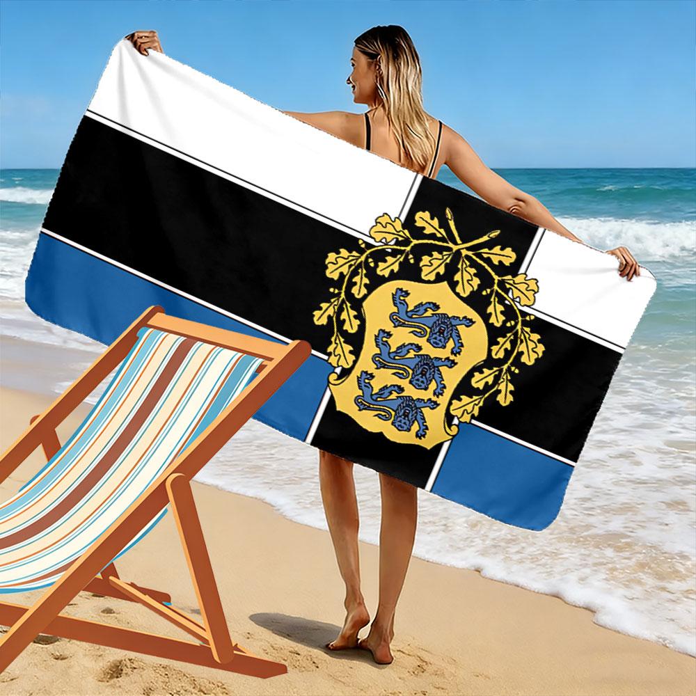 Beach Towel with Three Lions Shield Crest Flag, Quick Dry Microfiber, Soft Absorbent, for Pool Beach Travel Style