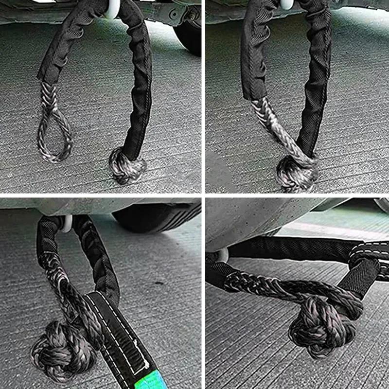 Heavy Duty Tow Strap Synthetic Rope Soft Shackle With Protective Sleeve For Jeep Truck SUV Vehicle Recovery Accessories