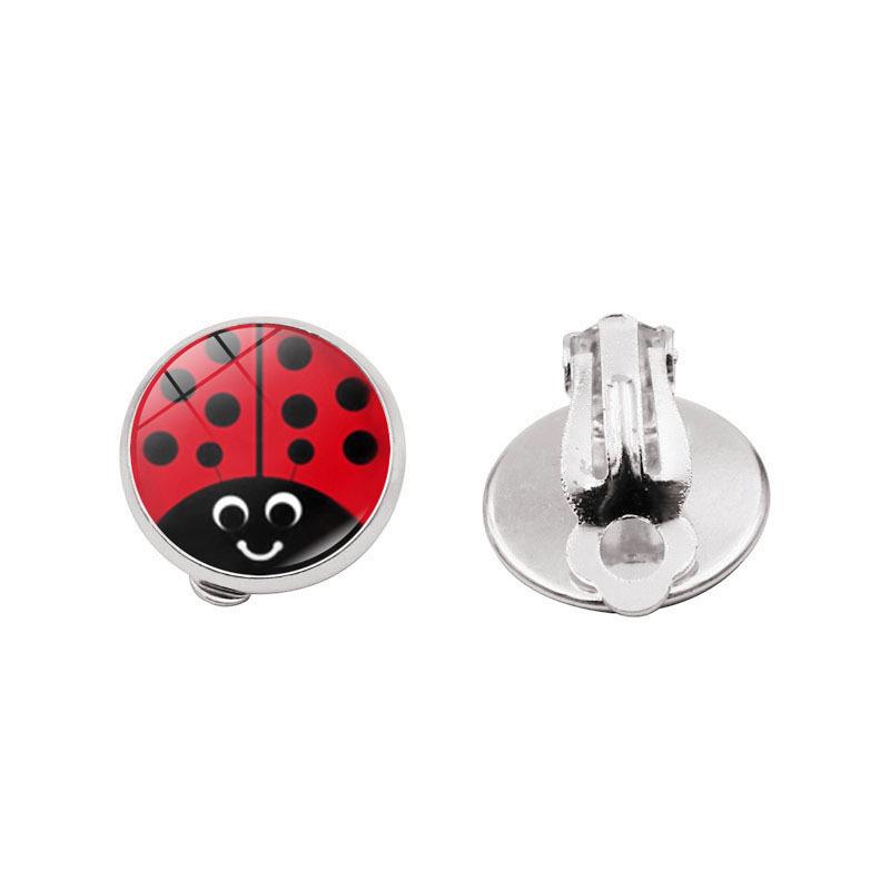 Мультяшные Аниме Серьги-клипсы Серебристого Цвета с Божьей Коровкой и Принтом Медвежьей Лапы - Милые Серьги-клипсы в Горошек, Креативный Подарок