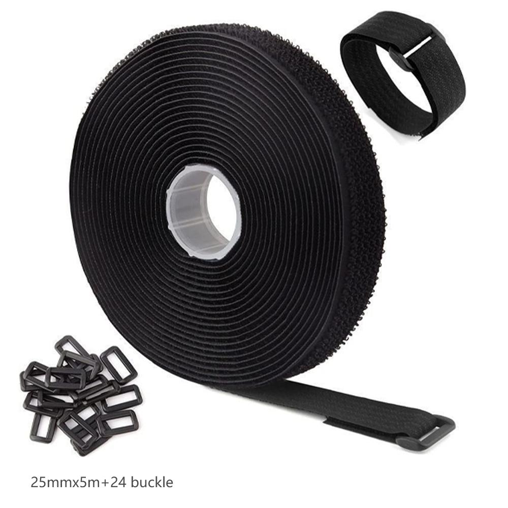 Adjustable Fastening Hook And Loop Straps With 25 Buckles Free Cut Length Cord Straps For Sewing And Cable Wire Manageme