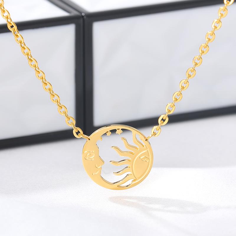 Moon Sun Pendant Necklaces For Women Minimalist Coin Stainless Steel Gold Choker Charm Necklace Vintage Jewelry BFF