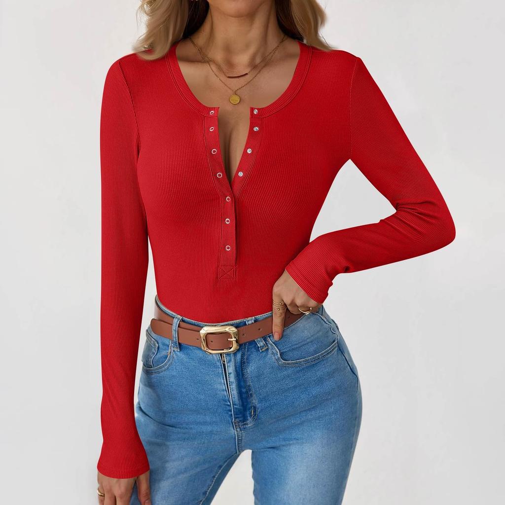 Женская и зимняя футболка с тонким низом, модная повседневная однотонная футболка с U-образным вырезом, длинный рукав