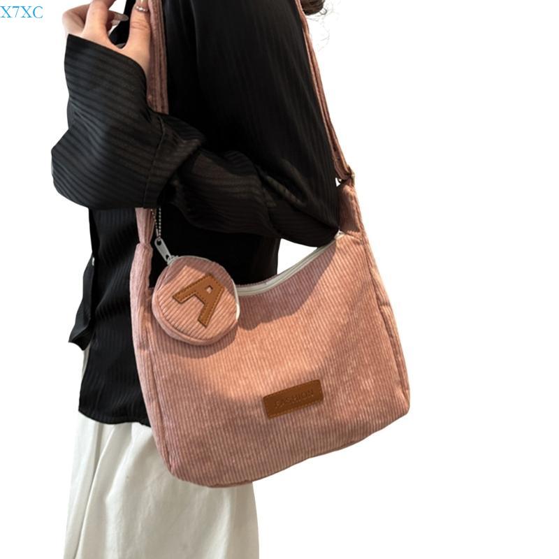 X7XC Bag for Teen Girl Student School Bag Corduroy Crossbody Bag
