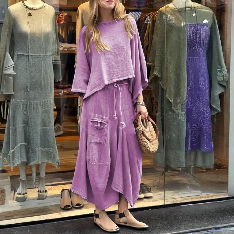 Женский свободный удобный повседневный модный однотонный топ с длинными рукавами, однотонная юбка, комплект из двух предметов