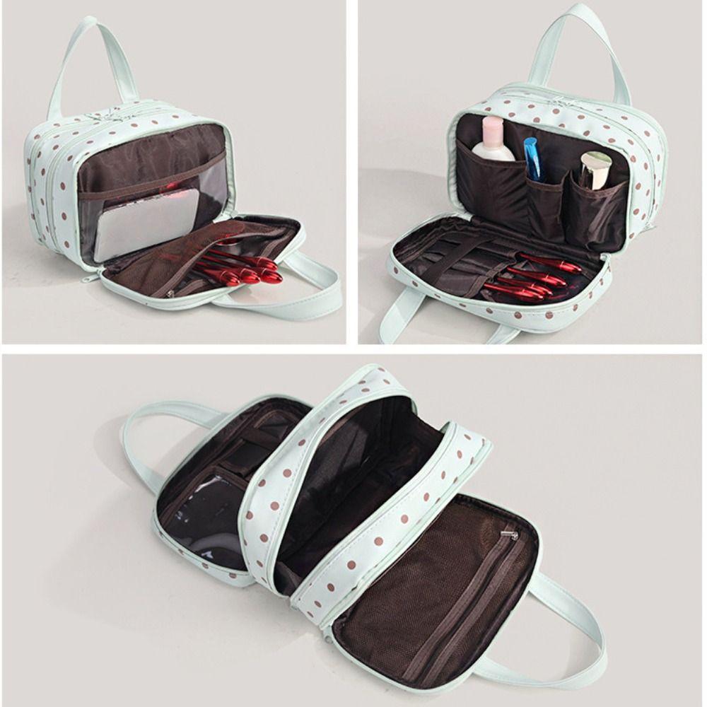 Three Layer Partition Handheld Makeup Bag Polka Dot Toiletry Bag Travel Storage Bag Business