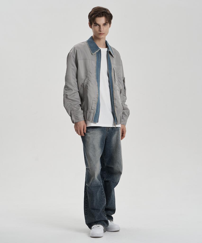 Znuz Denim Patch Nylon Bomber - Light Khaki