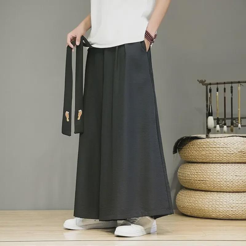 Men's Chiffon Hanfu Loose Wide-Leg Pants - Retro National Style Summer Straight Pants