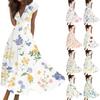 Женское длинное повседневное платье. Летнее платье с короткими рукавами и v-образным вырезом на талии с принтом.