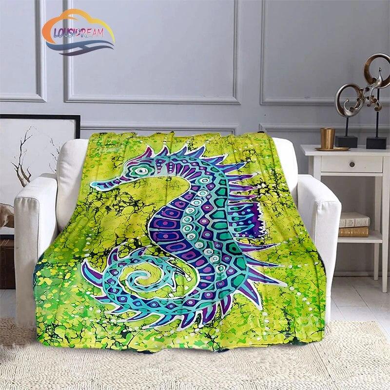 Marine Animal Sea Horse Blankets Super Soft Hippocampus Flannel Blanket Warm Lightweight Kids Bedding Sofa Chairs All Seasons