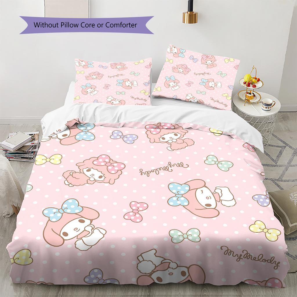 Постельное белье с рисунком My Melody, комплект одеял, домашний декор, подарок (1 пододеяльник + 2 наволочки без наполнителя)