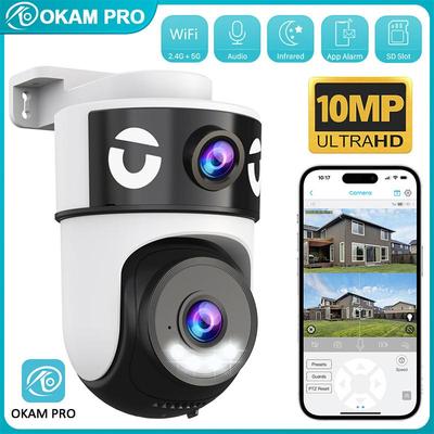 IP-камера OKAM PRO APP 5G Wi-Fi HD 10 Мп Камера с двойным объективом PTZ Цветное ночное видение Двусторонняя связь Отслеживание движения ИИ Умная камера