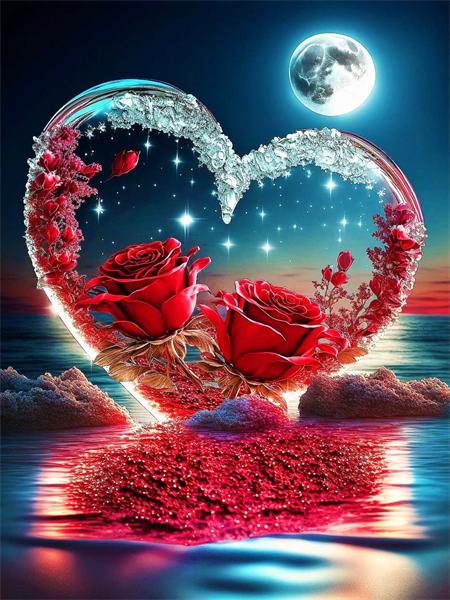 5d Алмазная картина Новое сердце Красная роза Домашний декор Вышивка Приморский цветок Пейзаж Полный квадрат/круглая наклейка на стену