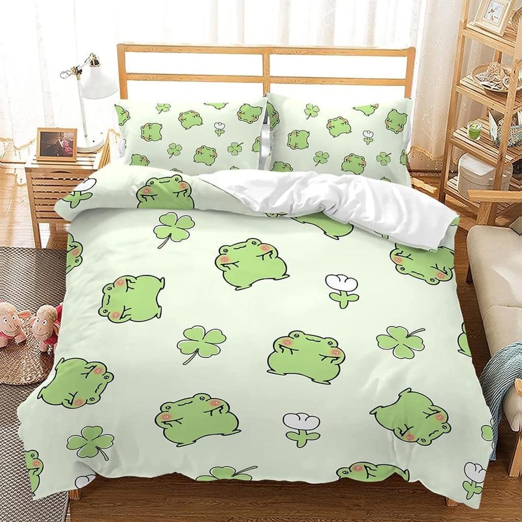 Frog Cute Beddings for Kids Boys Girls Teenage Single Quilt Cover Duvet Cover with Zip,3D Cartoon Quilt Cover with Pillowcase