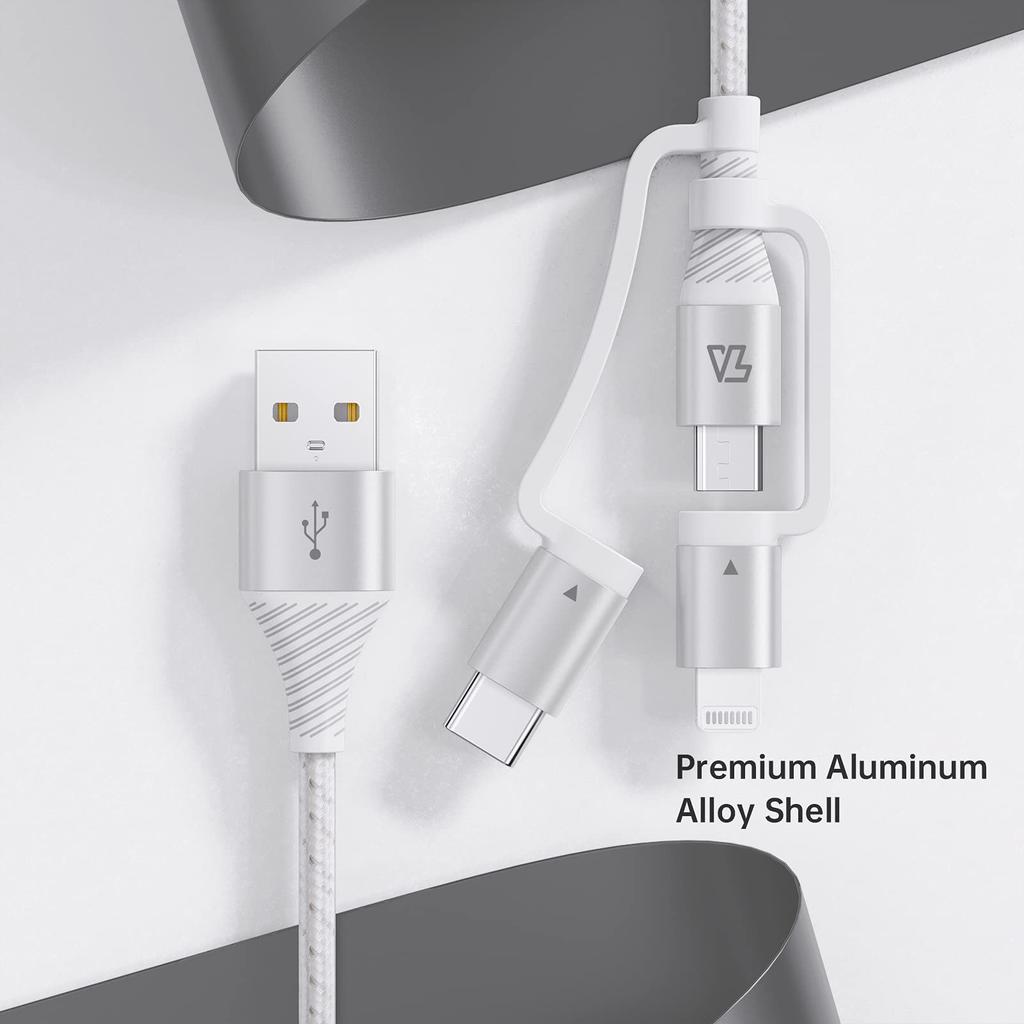 Teleadapt Type USB Charging Fast Charging MFi Compatible with iPhone and Android Devices Lightning/USB C/Micro 3-in-1 Cable, 2.4A/480MBPS Cable,