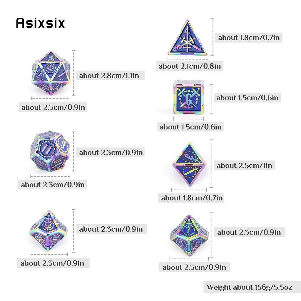 7 Pcs Blue Red Double Swords Metal Dice Solid Polyhedral Dice Set Suitable for Role-Playing RPG DND Pathfinder Board Game