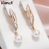 Kinel Shiny Zircon Pearl Dangle Earrings For Women Rose Gold Color Elegant Jewelry