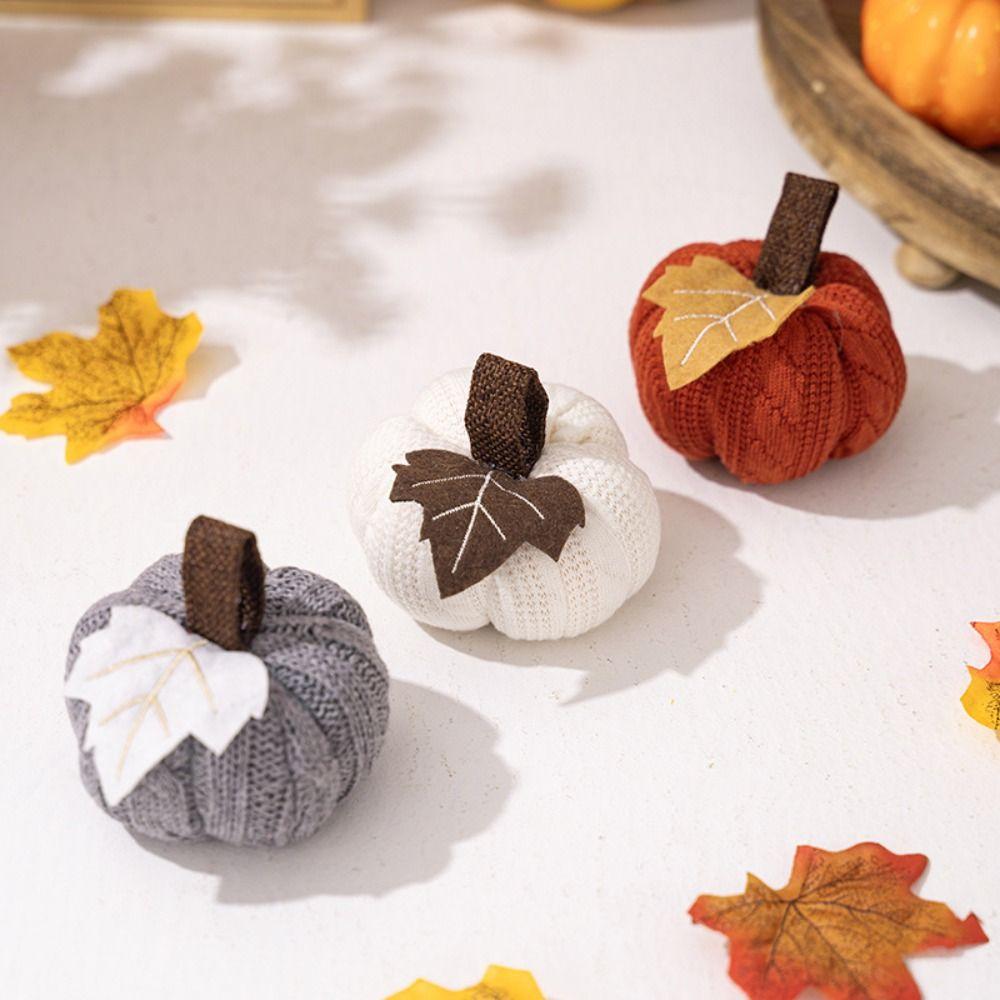 1pc 9x6cm Halloween Knitted Pumpkin Decor DIY Cute Artificial Pumpkin Creativity Party Tray Decorations Fake Pumpkin