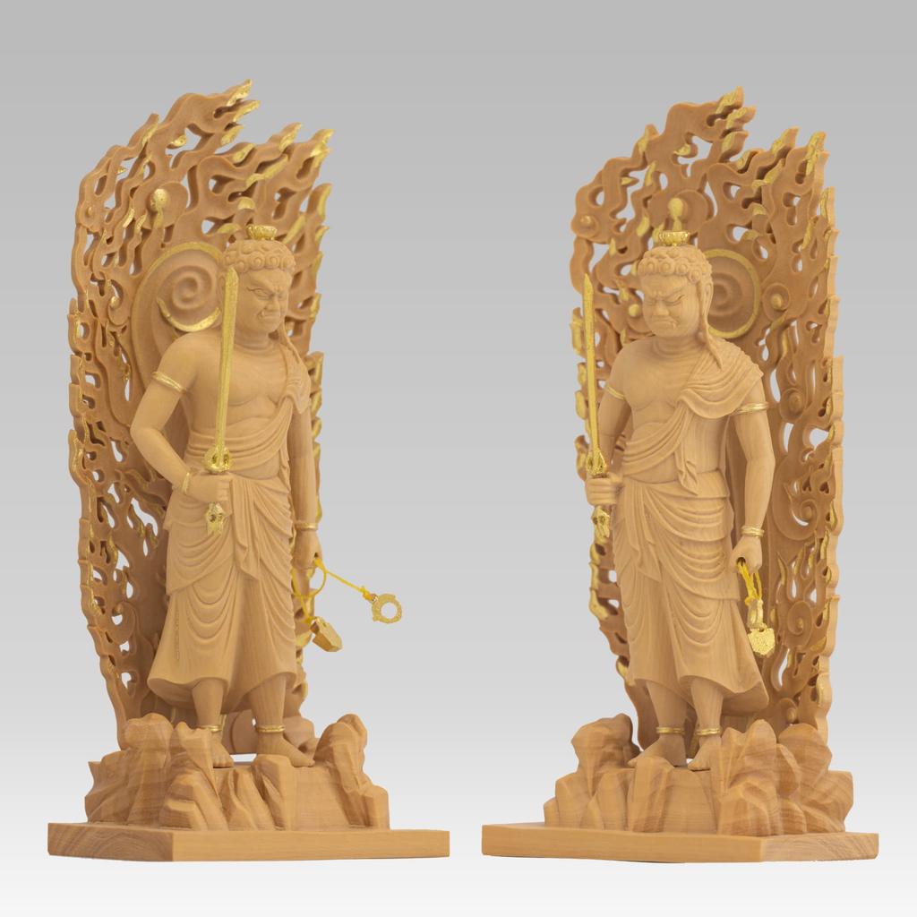 Маленький Будда Fudo Myoo из золотой глины и дерева, украшение Fudo Myoo 11,5 см (Деревянный самшит, отделка)_Статуя Будды, фигурка, резьба, (ГСБ