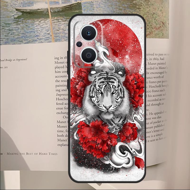 Tiger Red Sun Japan Art Cover For OPPO Reno 11F 12F 13F 14F 10 11 12 13 14 Pro 7 8 Lite OPPO Find X6 X8 X9 Pro Case