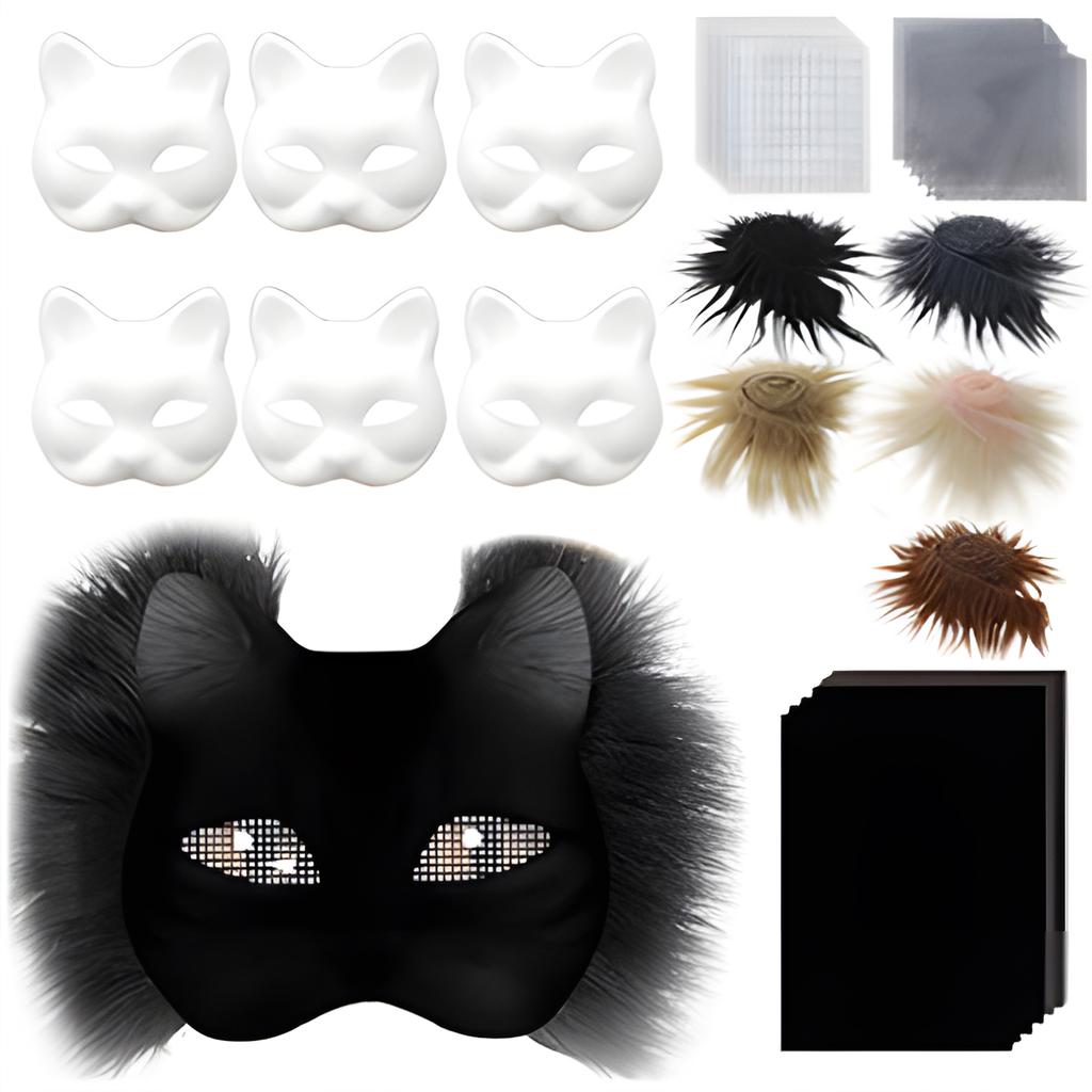 DIY Blank Masks Kit Half Face Hand Drawn Animal Cat Fox Mask DIY Handmade Graffiti Half Face Mask Party Halloween Christmas Gift