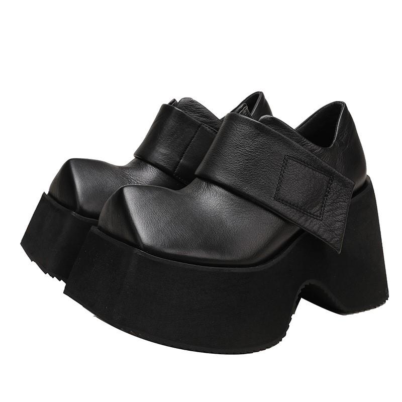 Johnature Туфли из натуральной кожи в стиле ретро на толстой подошве 10 см, женские однотонные туфли на платформе с квадратным носком
