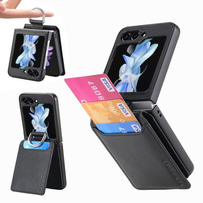 Магнитный кожаный чехол-кольцо для телефона Samsung Galaxy Z Flip 5 4 3 Flip5 Flip4 Flip3 5G кошелек с держателем для карт чехол-подставка