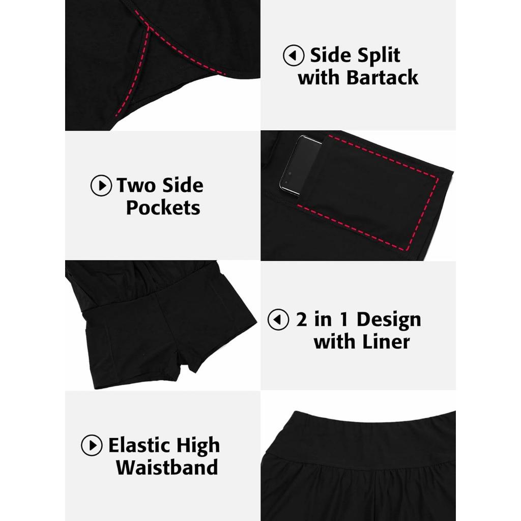 CHARMLEAKS Women Swim Shorts Side Split Swim Trunk 2 In 1 Board Shorts with Pockets Swim Bottom