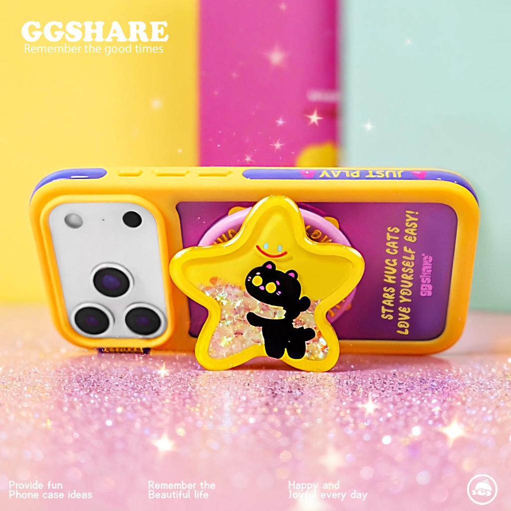 Hermit Crab Star Language Cat iPhone 17 Case, 16 Pro Max Compatible, with Magnetic Stand & Wrist Strap