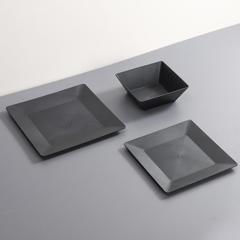 3 шт. черная пластиковая тарелка для стейка, квадратная однотонная тарелка для ужина, закусок, суши, стейка, барбекю, выпечки, фруктов, торта