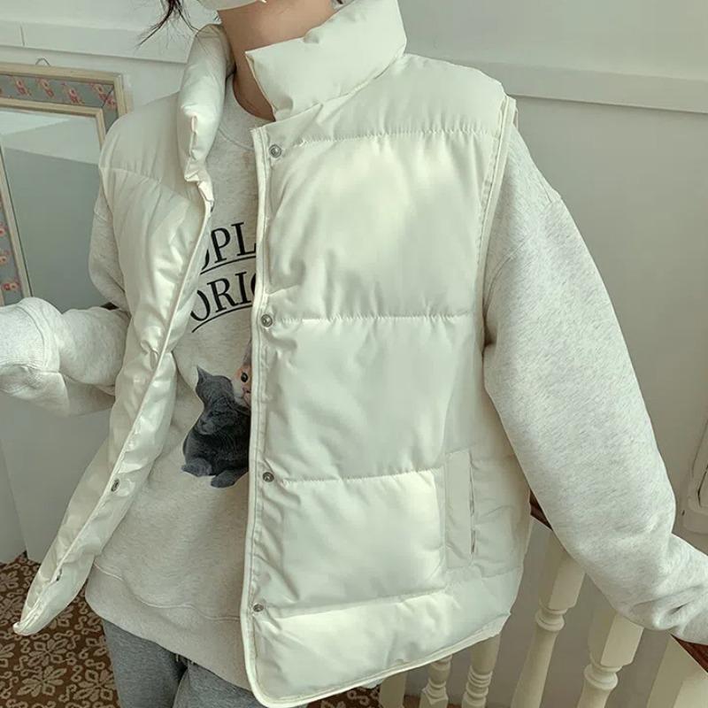 Down Cotton Vest for Women Standing Collar Short Autumn and Winter Loose Padded Vest Light Clip Jacket Top