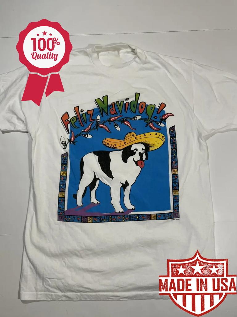 Vintage 90's Big Dogs Feliz Navidog Unisex Cotton Shirt Size S-5XL