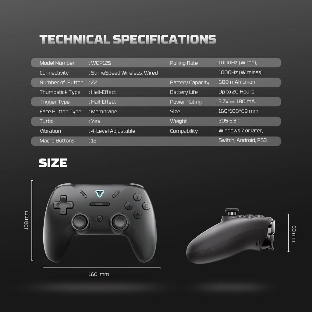 FANTECH REVOLVER III WGP12S Wireless Gamepad Hall-Effect Triggers and Joystick 1000Hz Built-in Gyroscope Controller for PS4
