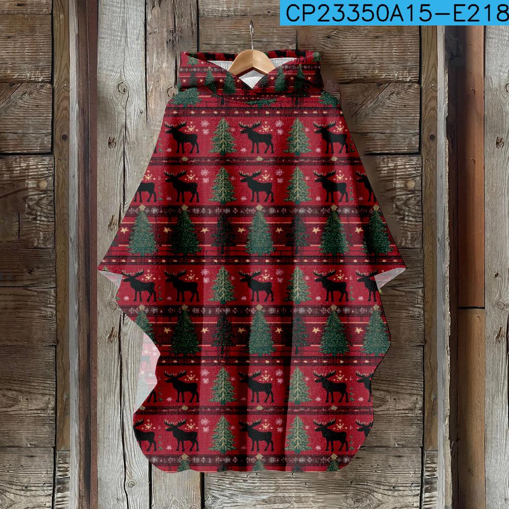 Женский плащ с капюшоном с 3D цифровой печатью – Рождественский винтажный стиль