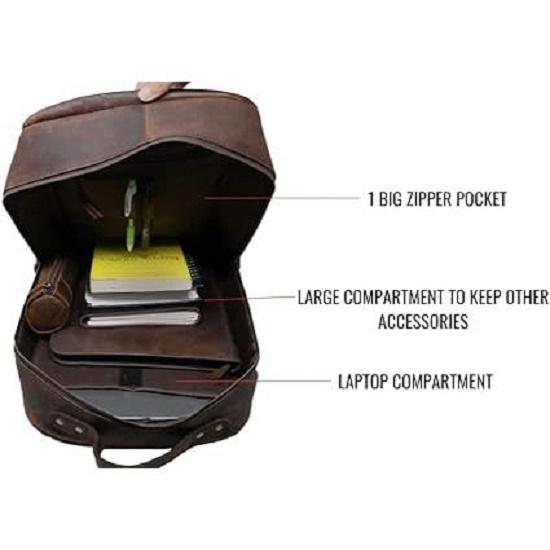 16" Brown Buffalo Leather Backpack Vintage Rucksack Water Resistant Casual Daypack College Bookbag Travel Hiking