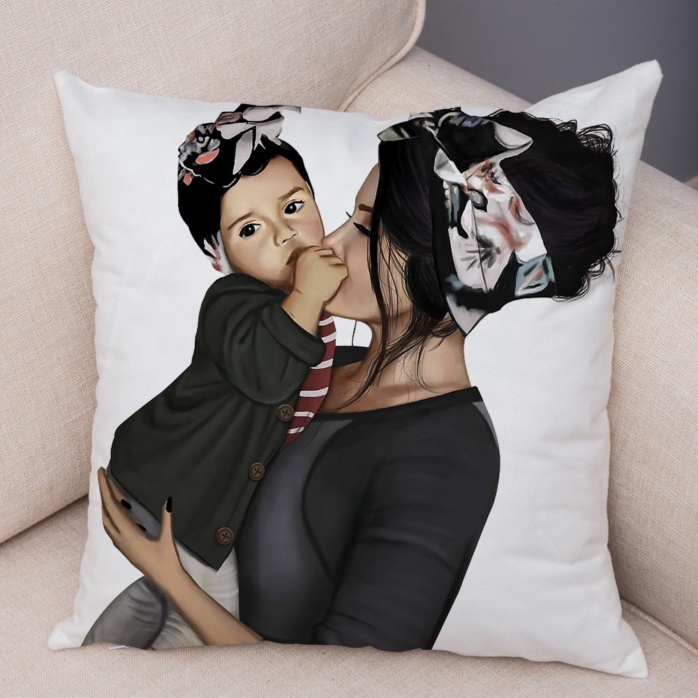 Contemporary Female Character Design Cushion xcm Love Yourself Good Morning World Hair Care Art Woven Fabric Decor Pillow
