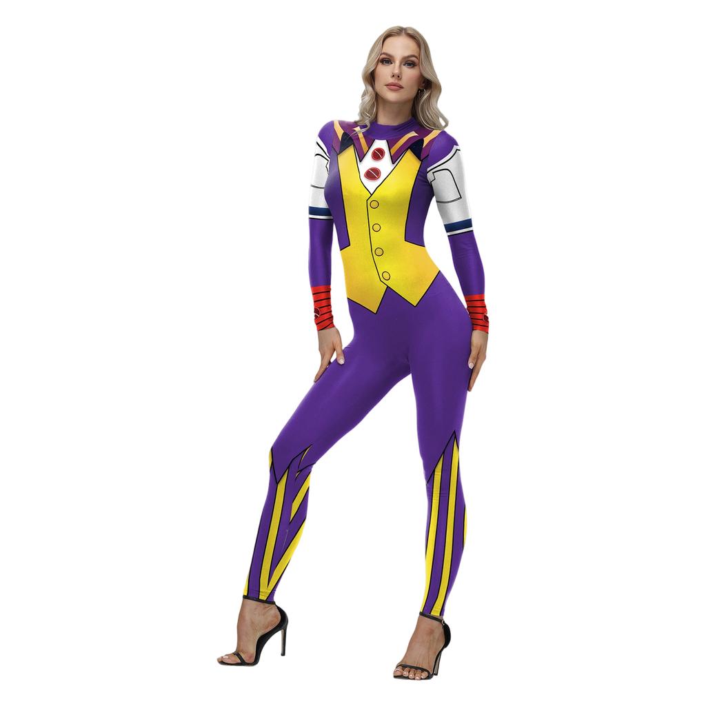 Adult Circus Performer Jumpsuit Full Body Costume One Piece Long Sleeve Bodysuit Stage Outfit for Halloween Party Role Play
