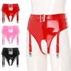 Women High Waist Latex Shorts Crotchless Briefs Thong Underwear with Garter Clips Punk Style Sexy Clubwear Dating Nights Clothes
