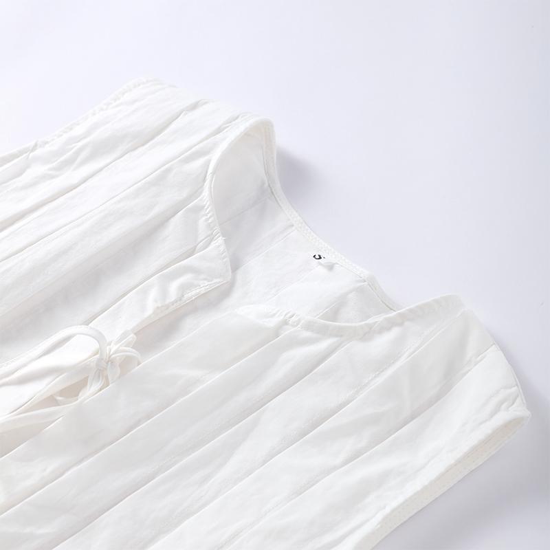 Белый жилет из хлопка и льна, плиссированный короткий топ со шнуровкой, женский, с круглым вырезом, без рукавов, с оборками, топы для отпуска и пляжа, лето