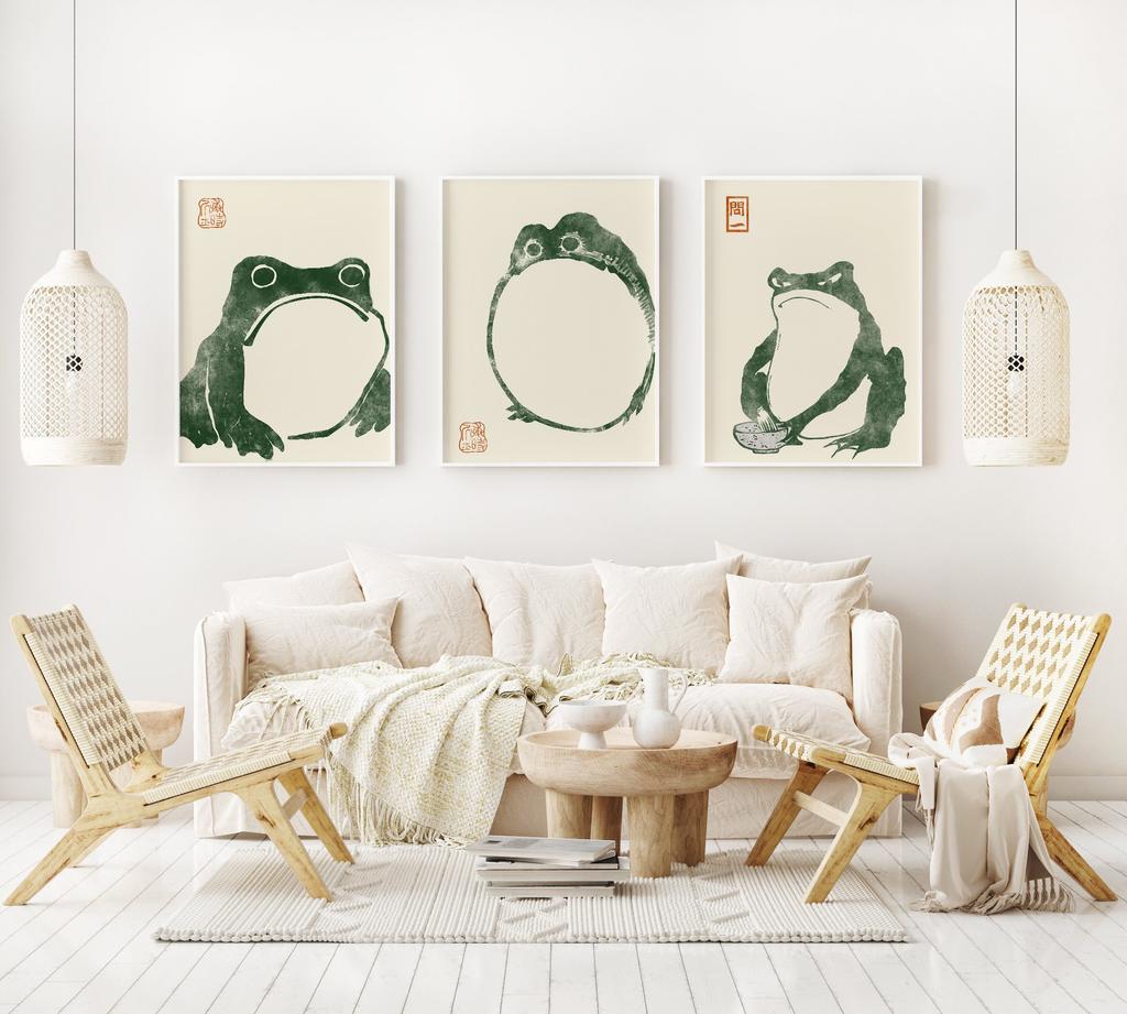 Винтажный японский Мацумото Ходжи лягушка настенный холст с принтом художественный постер милая зеленая жаба картина для гостиной домашний декор Cuadros