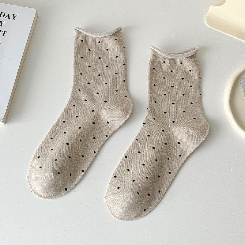 Women's Summer Thin Style All Kinds of Polka Dot Curled Rim In The Tube Pile Pile Cotton Socks