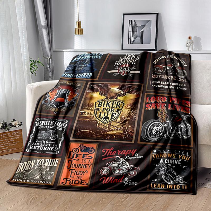 1pc Motorcycle Themed Throw Blanket Biker Quotes & Sayings for Home Decor, Couch Cover, Travel .W037