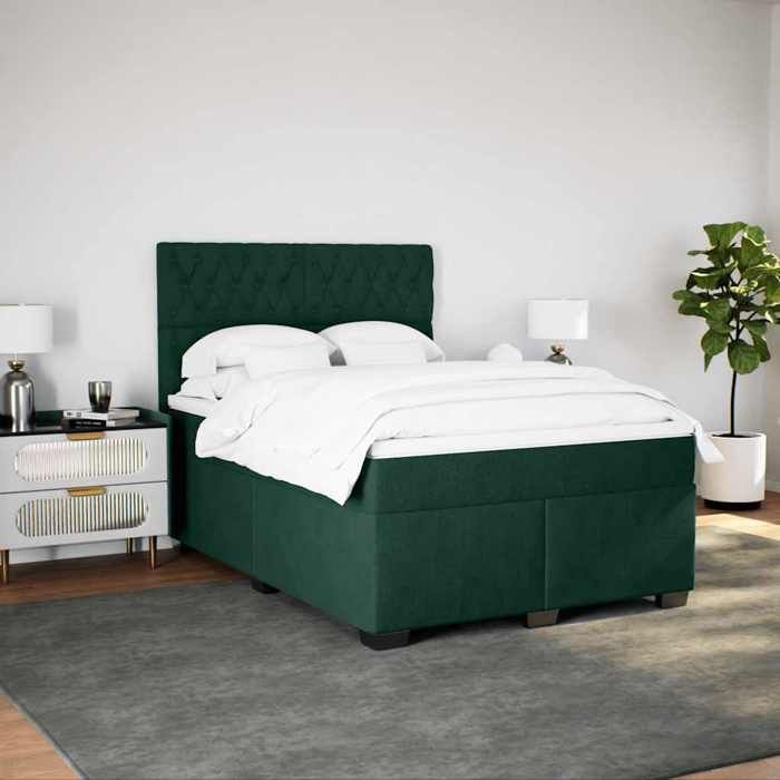 Cadre de lit avec matelas - Maison Exclusive - Velours vert foncé - 160x200cm - Housse lavable